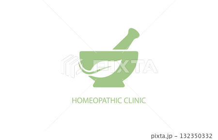 Homeopathic clinic mortar and pestle with leaf, isolated on white background vector design 132350332