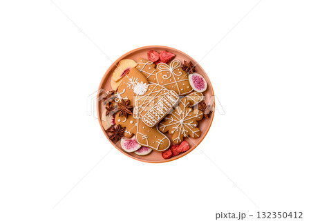 Christmas gingerbread, food for winter holidays, holiday table decoration. Christmas gingerbread Christmas gingerbread, food for winter holidays, holiday table decoration. Christmas gingerbread 132350412