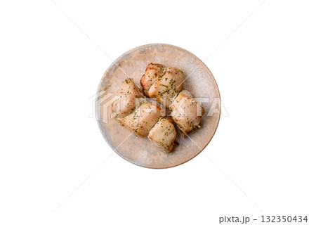 Chicken shish pieces fried on a skewer with salt and spices. Chicken shashlik Chicken shish pieces fried on a skewer with salt and spices. Chicken shashlik 132350434