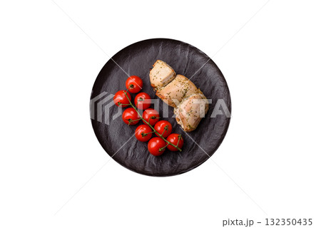 Chicken shish pieces fried on a skewer with salt and spices. Chicken shashlik 132350435