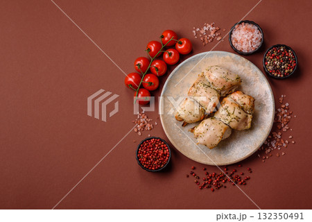 Chicken shish pieces fried on a skewer with salt and spices. Chicken shashlik Chicken shish pieces fried on a skewer with salt and spices. Chicken shashlik 132350491