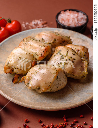 Chicken shish pieces fried on a skewer with salt and spices. Chicken shashlik Chicken shish pieces fried on a skewer with salt and spices. Chicken shashlik 132350496