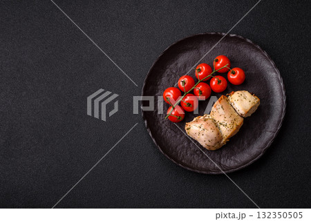 Chicken shish pieces fried on a skewer with salt and spices. Chicken shashlik 132350505