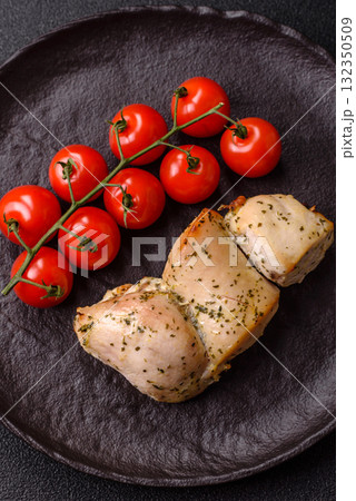 Chicken shish pieces fried on a skewer with salt and spices. Chicken shashlik 132350509