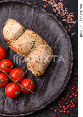 Chicken shish pieces fried on a skewer with salt and spices. Chicken shashlik 132350700