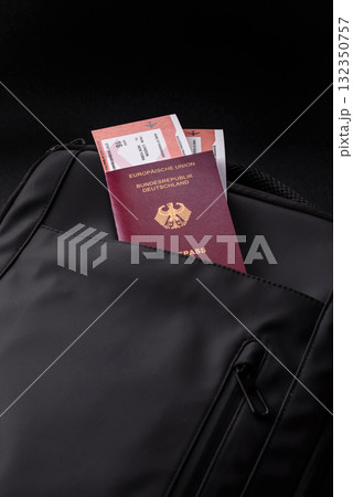 Passport Germany, visa for travel, document with tickets in travel bag. German passport Passport Germany, visa for travel, document with tickets in travel bag. German passport 132350757