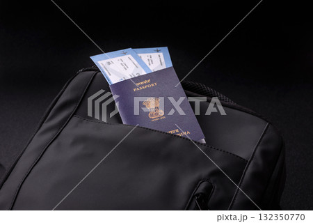 Passport India, visa for travel, document with tickets in travel bag. Indian passport Passport India, visa for travel, document with tickets in travel bag. Indian passport 132350770