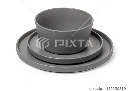 Gray minimalist ceramic dinnerware set for serving food Gray minimalist ceramic dinnerware set for serving food 132350810