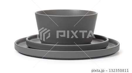 Gray minimalist ceramic dinnerware set for serving food 132350811