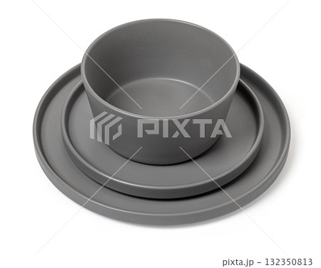 Gray minimalist ceramic dinnerware set for serving food Gray minimalist ceramic dinnerware set for serving food 132350813