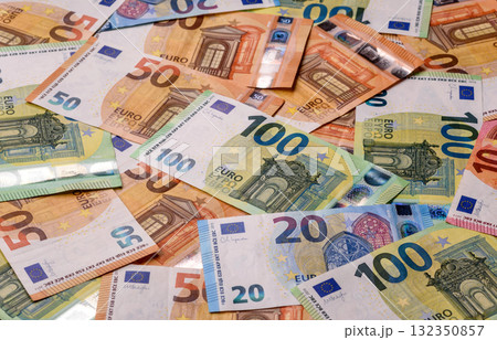 Cash money, euro paper banknotes for business transactions, financial background. Euro banknotes Cash money, euro paper banknotes for business transactions, financial background. Euro banknotes 132350857