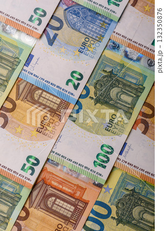Cash money, euro paper banknotes for business transactions, financial background. Euro banknotes 132350876