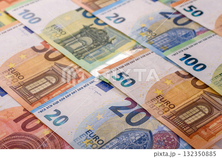 Cash money, euro paper banknotes for business transactions, financial background. Euro banknotes Cash money, euro paper banknotes for business transactions, financial background. Euro banknotes 132350885
