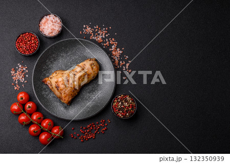 Chicken leg, quarter grilled with spices and rosemary. Chicken leg 132350939