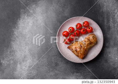 Chicken leg, quarter grilled with spices and rosemary. Chicken leg 132350943