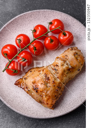 Chicken leg, quarter grilled with spices and rosemary. Chicken leg 132350947