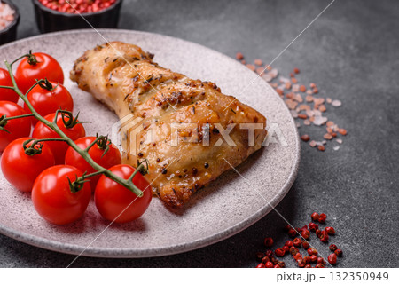 Chicken leg, quarter grilled with spices and rosemary. Chicken leg 132350949