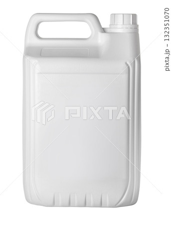 White plastic jerry can for liquid chemicals on transparent background 132351070