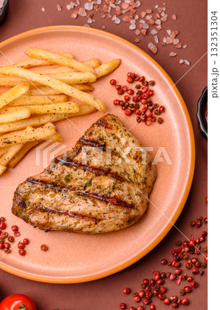 Chicken breast steak, grilled poultry fillet, healthy food, lunch. Chicken steak 132351304