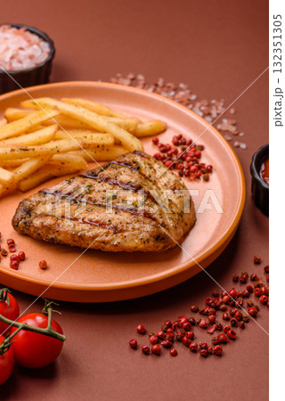 Chicken breast steak, grilled poultry fillet, healthy food, lunch. Chicken steak 132351305