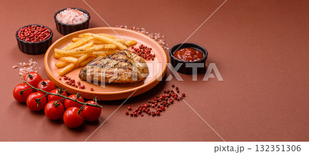 Chicken breast steak, grilled poultry fillet, healthy food, lunch. Chicken steak 132351306