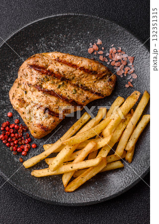 Chicken breast steak, grilled poultry fillet, healthy food, lunch. Chicken steak 132351315