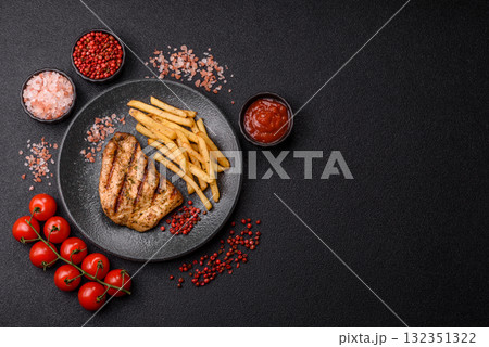 Chicken breast steak, grilled poultry fillet, healthy food, lunch. Chicken steak Chicken breast steak, grilled poultry fillet, healthy food, lunch. Chicken steak 132351322
