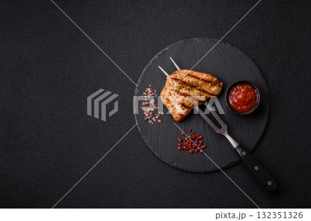 Chicken breast steak, grilled poultry fillet, healthy food, lunch. Chicken steak 132351326