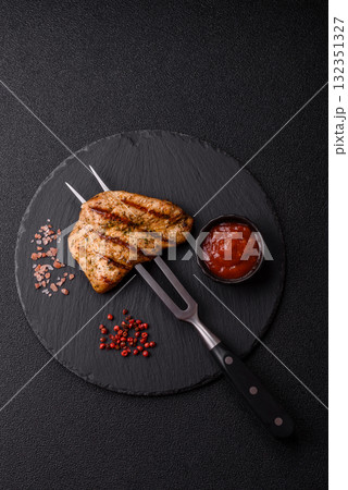 Chicken breast steak, grilled poultry fillet, healthy food, lunch. Chicken steak 132351327