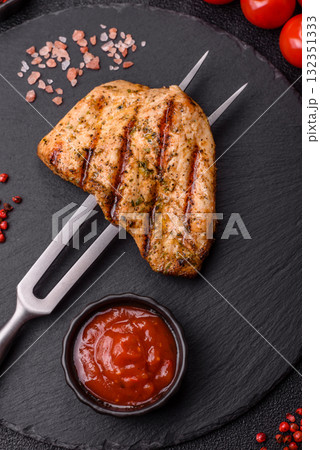 Chicken breast steak, grilled poultry fillet, healthy food, lunch. Chicken steak 132351333