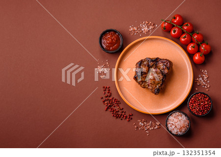 Pork breast steak, grilled fillet, healthy food, lunch. Pork steak as food background Pork breast steak, grilled fillet, healthy food, lunch. Pork steak as food background 132351354