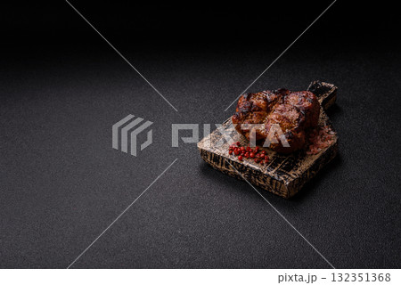 Pork breast steak, grilled fillet, healthy food, lunch. Pork steak as food background 132351368