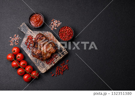 Pork breast steak, grilled fillet, healthy food, lunch. Pork steak as food background Pork breast steak, grilled fillet, healthy food, lunch. Pork steak as food background 132351380