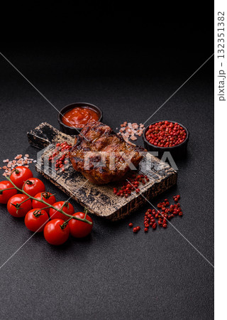 Pork breast steak, grilled fillet, healthy food, lunch. Pork steak as food background Pork breast steak, grilled fillet, healthy food, lunch. Pork steak as food background 132351382