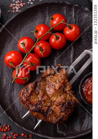 Pork breast steak, grilled fillet, healthy food, lunch. Pork steak as food background Pork breast steak, grilled fillet, healthy food, lunch. Pork steak as food background 132351389