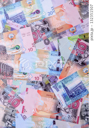 Kuwait paper money, dinar banknotes as currency for exchange or travel. Kuwaiti money Kuwait paper money, dinar banknotes as currency for exchange or travel. Kuwaiti money 132351507