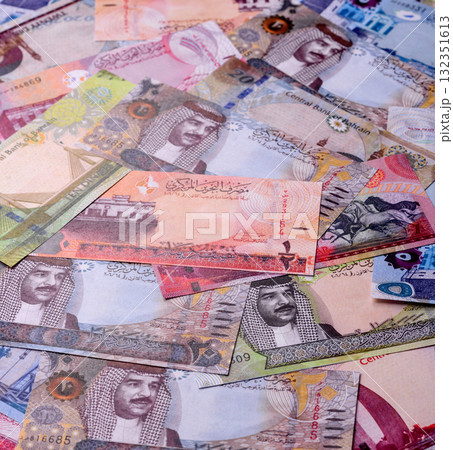 Bahrain paper money, dinar banknotes as currency for exchange or travel. Bahraini money 132351613