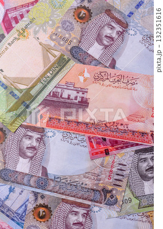 Bahrain paper money, dinar banknotes as currency for exchange or travel. Bahraini money 132351616