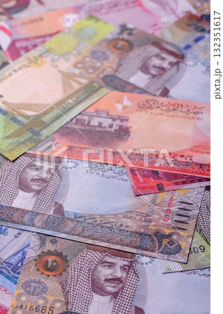 Bahrain paper money, dinar banknotes as currency for exchange or travel. Bahraini money 132351617