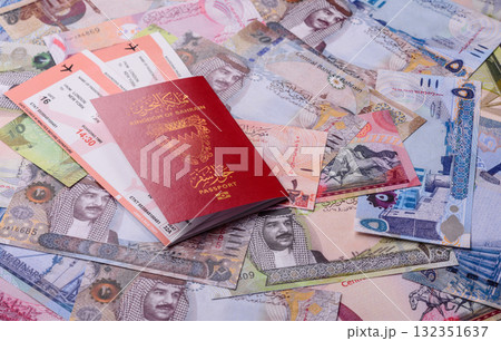 Bahraini passport for travelling, flying and doing business. Bahrain document, id 132351637