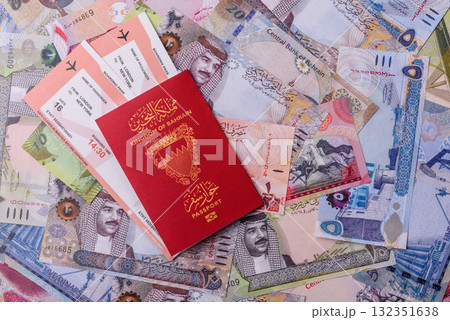 Bahraini passport for travelling, flying and doing business. Bahrain document, id 132351638