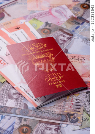 Bahraini passport for travelling, flying and doing business. Bahrain document, id Bahraini passport for travelling, flying and doing business. Bahrain document, id 132351643