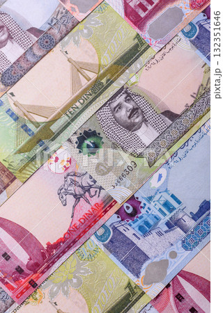 Bahrain paper money, dinar banknotes as currency for exchange or travel. Bahraini money Bahrain paper money, dinar banknotes as currency for exchange or travel. Bahraini money 132351646