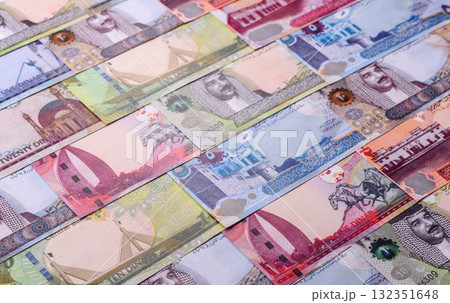 Bahrain paper money, dinar banknotes as currency for exchange or travel. Bahraini money Bahrain paper money, dinar banknotes as currency for exchange or travel. Bahraini money 132351648