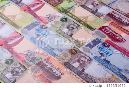 Bahrain paper money, dinar banknotes as currency for exchange or travel. Bahraini money 132351652