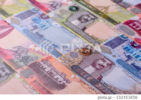 Bahrain paper money, dinar banknotes as currency for exchange or travel. Bahraini money 132351656