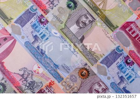 Bahrain paper money, dinar banknotes as currency for exchange or travel. Bahraini money 132351657