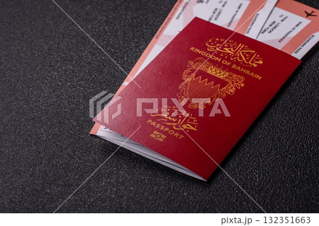 Bahraini passport for travelling, flying and doing business. Bahrain document, id 132351663