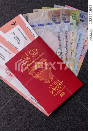 Bahraini passport for travelling, flying and doing business. Bahrain document, id 132351668