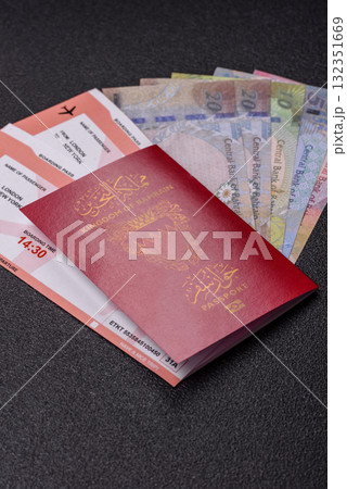 Bahraini passport for travelling, flying and doing business. Bahrain document, id 132351669